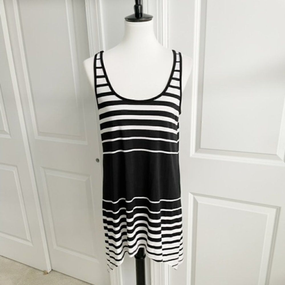 Papillion Blanc Black White Striped Stretchy Tank Dress Size XL